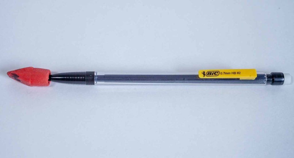 Mechanical Pencil with the Pin Sheathed in an Eraser