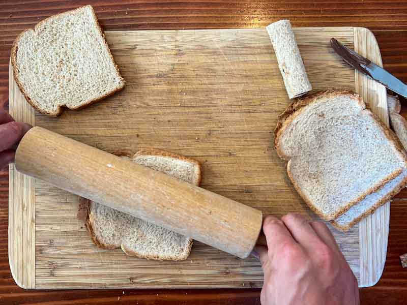Flatten the bread with a rolling pin (or wine/whiskey bottle).