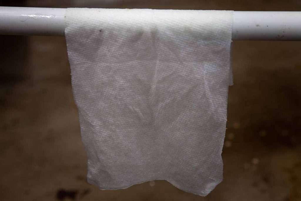 Image of wet paper towel drying on a rack