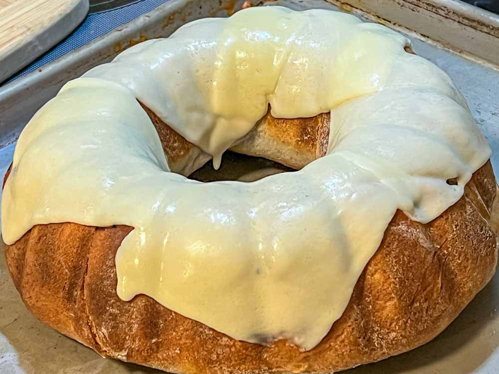 melted cheese on a pizza bundt cake