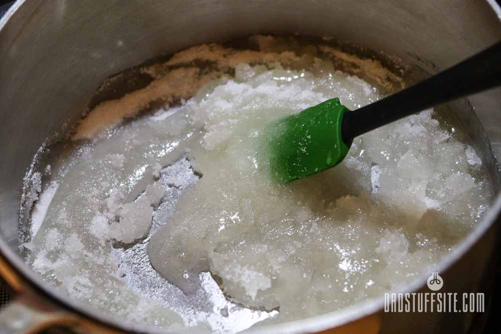 Corn sugar and granulated sugar mixed in a saucepan 